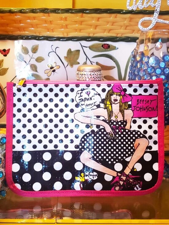 Vintage Betsey Johnson Handbag Babe Girl Polka Dot Dress Pop Art Cosmetic Bag - Picture 3 of 7